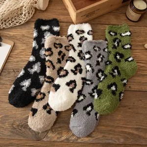Thickened Coral Fleece Mid Tube Socks Cute Animal Spot Print Fluffy Warm Floor Sleep Socks For Women
