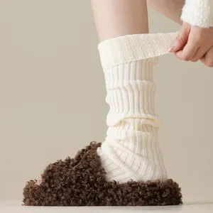 White knitted leg warmers for women winter cozy boot cuffs stylish college style socks
