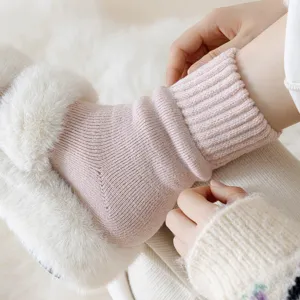 Thick winter warm plush socks, solid color fleece-lined mid-tube home cozy sleep socks.