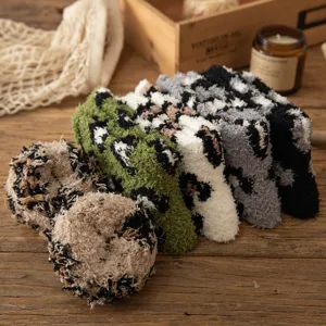 Cozy fuzzy fleece socks for women, thick warm winter sleep socks with cute animal print patterns.