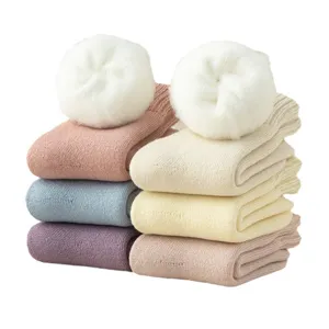 Cozy winter thickened women's socks solid color plush warm mid tube floor sleep socks