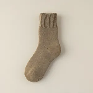 Solid color thick fleece mid-calf socks cozy warm winter thermal socks for women floor use