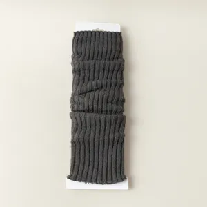 Dark grey knitted leg warmers for women winter warm vertical striped boot cuffs cozy slouch socks