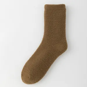Women's thickened plush mid-calf socks winter warm solid color cozy soft fleece socks