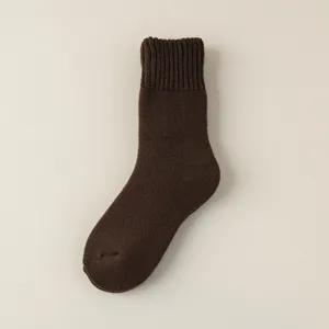 Thickened winter women's mid-calf solid brown loop warm home sleeping socks main view