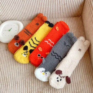 Thickened coral fleece warm socks winter cute cartoon animal floor socks for women cozy indoor wear