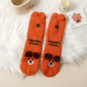 Thick coral fleece winter cute cartoon bear plush floor socks warm home fuzzy cute socks