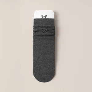 Femmes mignon nœud brodé tube moyen chaussettes coton respirant gris style quotidien