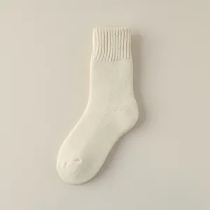 Thickened solid color fleece mid-calf socks for women cozy winter daily warm home wear