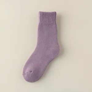 Comfortable thick winter women socks solid color warm mid-tube loop thermal socks daily wear
