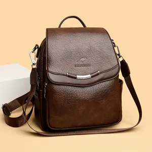 Retro strukturierter Damen Rucksack aus weichem Leder, modische Freizeitreise Schultasche.