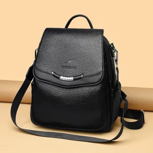 Damen PU Leder Rucksack Vintage Freizeit Reise Schultertasche Mehrzweck schwarz Mode