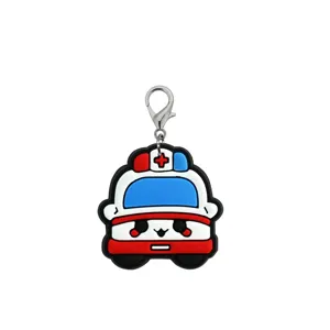 Blue medical cartoon PVC keychain with metal lobster clasp, cute nurse gift accessory decor