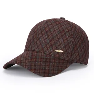 Autumn winter women brown plaid baseball cap warm stylish curved brim hat chic everyday accessory