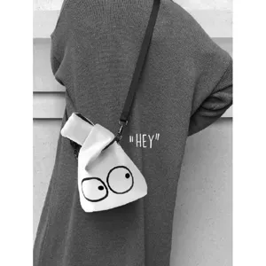 Canvas Tote Bag Women Shoulder Messenger Bag Minimalist Cute Big Eye Polka Dot Print Casual Student Commute Handbag