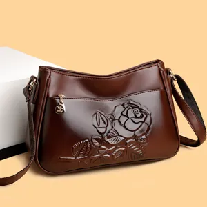 Luxe PU-leren Schoudertas voor Dames Roos Reliëf Grote Capaciteit Crossbodytas voor Moeder Pendelen Kantoor Reizen Handtas