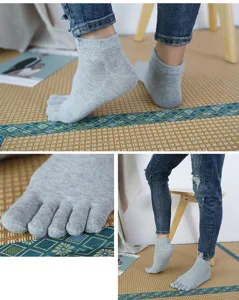 Calcetines grises de cinco dedos para hombre algodón transpirable diseño separado detalle