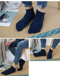 Calcetines de cinco dedos de color liso para hombre de algodón fino transpirable verano