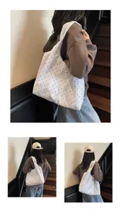 Borsa shopper in tela grande casual da donna, elegante borsa a spalla per uso quotidiano.
