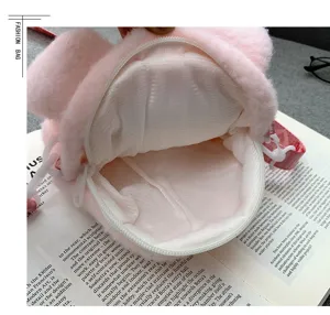Süße rosa Plüsch Kaninchen Umhängetasche für Mädchen, flauschige Cartoon Handy Tasche mit Reißverschluss.