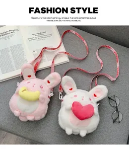 Süße Plüsch Kaninchen Umhängetasche für Mädchen, weiche Cartoon Tier Schultertasche Winter.