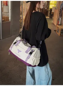 Large capacity travel duffel bag for men women, casual sports fitness gym bag, white purple