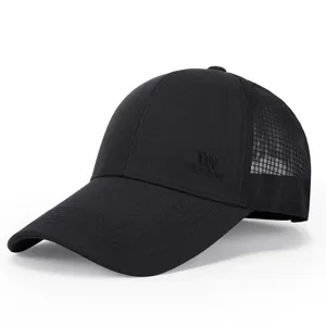 Schwarze Sommer Baseballcap mit atmungsaktivem Mesh-Rücken, schnelltrocknender Sonnenschutzhut.