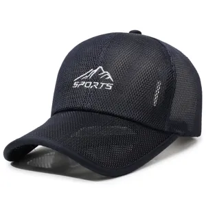 Men breathable mesh baseball cap detail view, lightweight sports sun hat for outdoor fishing.