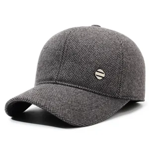 Casquette de baseball en laine chaude pour homme, tissu tweed gris épais, élégant chapeau d'hiver.
