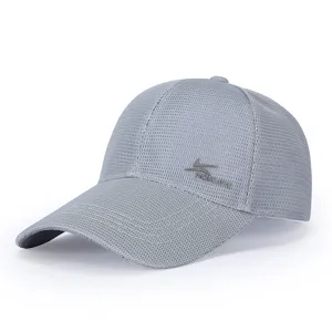 Grey quick-drying mesh baseball cap for men, breathable summer outdoor sports sun hat.