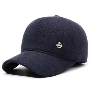 Casquette de baseball en laine chaude d'hiver pour homme, chapeau décontracté bleu marine avec décor.