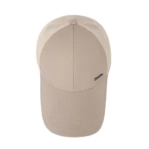 Khaki mesh baseball cap, breathable outdoor sun hat for casual summer travel and daily wear.