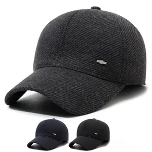 Men Winter Cotton Baseball Cap Thickened Warm Thermal Ear Protection Hat Casual Solid Color Outdoor Sports Dad Hat