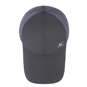 Dark grey mesh baseball cap for men, breathable outdoor sports hat with sun protection.