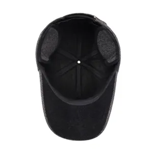 Homme hiver chaud laine casquette de baseball doublee avec oreillettes vue interieure