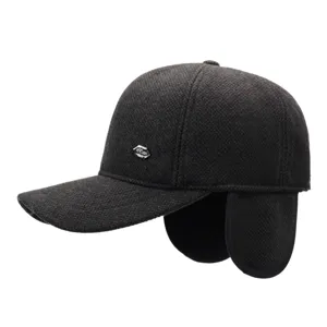 Men winter warm baseball cap thickened woolen hat with earflaps dad grandfather dark grey