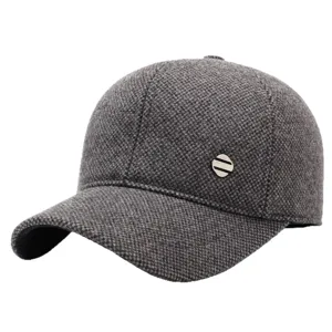 Casquette de baseball en laine chaude homme hiver chapeau epais gris anti-froid plein air