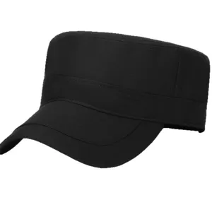 Black flat top military cap for men outdoor casual sun hat stylish duckbill sunshade hat