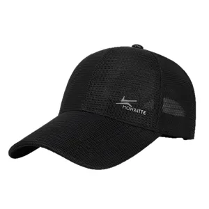 Breathable mesh baseball cap for men, quick-drying black outdoor sports sun protection hat.
