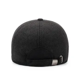 Men's winter woolen baseball cap, thick warm old man hat with metal buckle adjust.