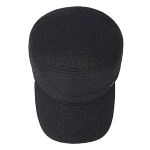 Heren winter warme wollen platte pet, dikke koudebestendige militaire pet voor buiten.