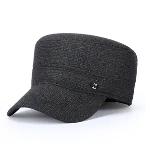 Heren winter warme platte pet, dikke wol ruit militaire hoed voor koud weer.