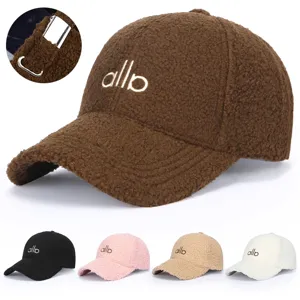 Winter Warm Faux Shearling Baseball Cap For Women Thickened Teddy Fleece Solid Color Letter Embroidery Adjustable Dad Hat