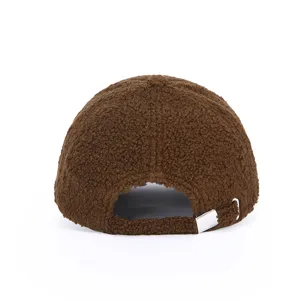 Women winter warm sherpa fleece baseball cap thick brown teddy hat with adjustable metal buckle