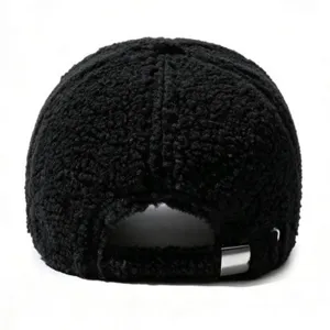 Black sherpa fleece baseball cap winter warm hat adjustable strap casual streetwear