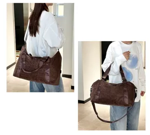 Large capacity brown leopard print travel duffel bag for women, lightweight gym and weekend bag.