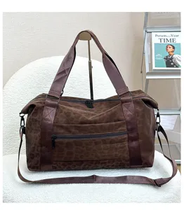 Large capacity brown leopard print travel duffel bag lightweight waterproof gym luggage bag