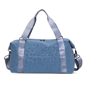 Large capacity blue leopard print travel duffel bag waterproof gym bag for sports outdoor