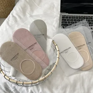 Summer thin cotton invisible socks women vertical stripe anti-slip shallow cut boat socks