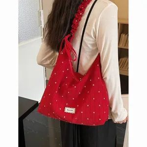 Sac à bandoulière plissé floral rouge style coréen grand capacité fourre-tout décontracté